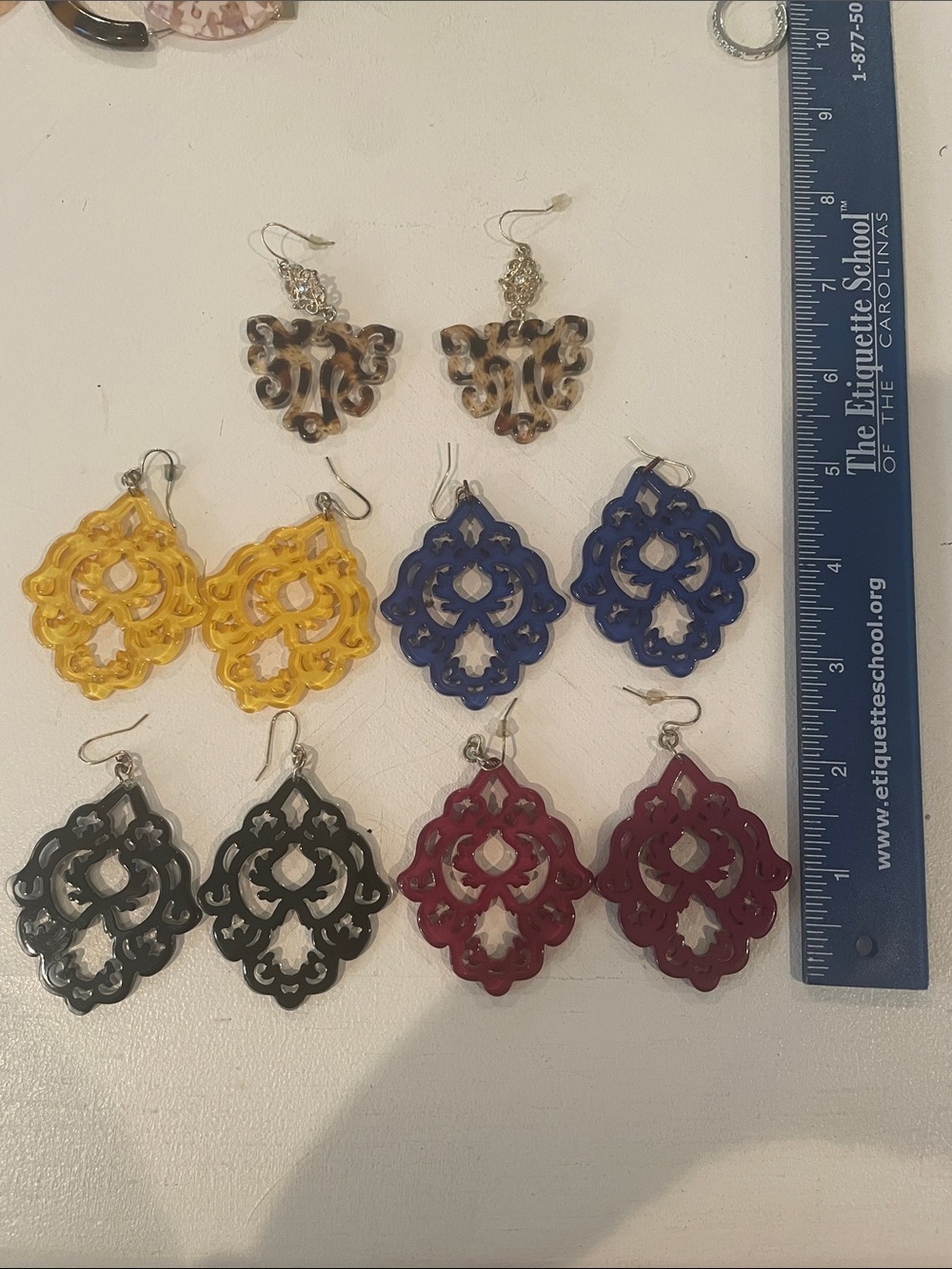 Stylish Filigree Dangle Earrings in Yellow, Blue, Black, burgundy& Tortoiseshell